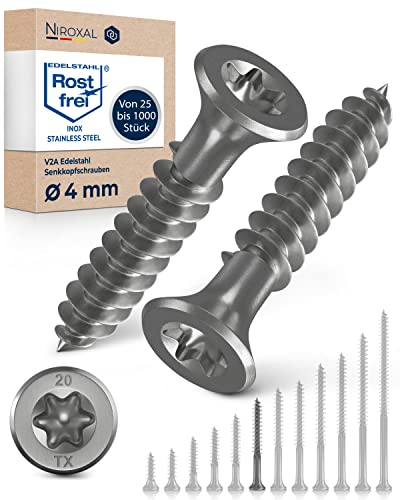 Viti in acciaio inox Torx, 4 x 40 cm, in acciaio inox V2A, antiruggine, per truciolato, filettatura parziale, 4 mm, 40 mm, 50 pezzi, per legno A2