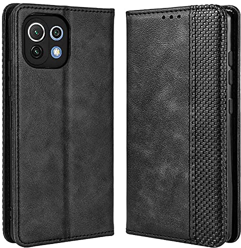 MOJIA Hülle Flip Case für Xiaomi Mi 11 Lite 5G / 4G / 11 Lite 5G NE, PU Dünne Magnetische Klapphülle Handyhülle Schutzhülle mit Kartenfach und Standfunktion. Schwarz