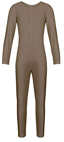 Kaerm Gymnastikanzug Mädchen Langarm Ganzkörper Ballettanzug Einfarbig Sport Overall Lang Jumpsuit Turn Gymnastik Tanzanzug Braun 98-104
