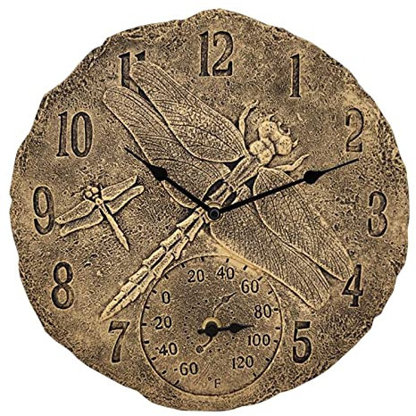 F Fityle 12-Zoll-Wanduhr für drinnen und draußen, wasserdicht, Temperaturanzeige, tickt Nicht, hängende Uhren, Uhren für Zuhause, Badezimmer, Garten, Hof, Büro