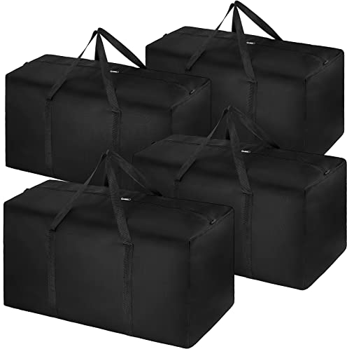 4 Stück extra große Reisetasche, faltbar, wasserdicht, 600D Oxford-Tuch, robuste Reisetaschen für Männer und Frauen, Starke Umzugskartons für Haus, Gepäcktaschen, Schwarz, Reisen