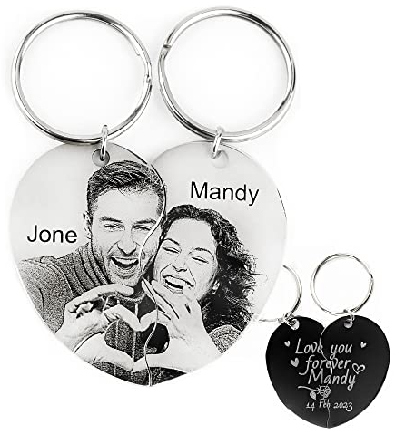 Eliphs Personalised Matching Couples Puzzle Key rings for valentine’s day anniversary mother’s day key rings for other half photo text engraving customised sentimental gift