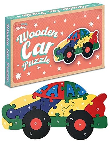 Playwrite Wooden Jigsaw Car Puzzle for Toddlers Kids 3 4 year old - 26 Piece Alphabet Puzzle Early Learning Educational Wooden Toys Gifts for Children