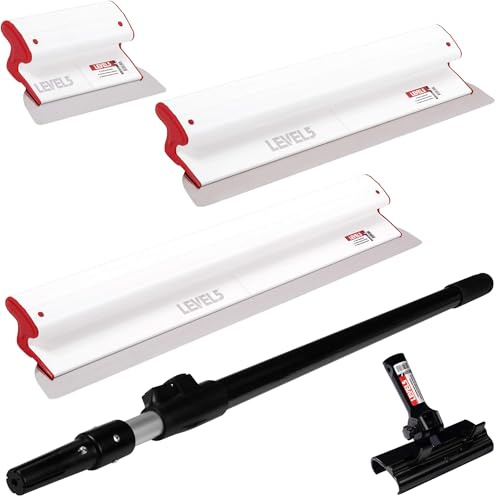 LEVEL5 5-441C Trockenbau-Klingen-Set - 25,4 cm, 61 & 81,3 cm | Skimming-Klingen, 94-160 cm Verlängerungsgriff - Verbundkörper und Edelstahlklinge - zum Glätten von Wänden und Decken