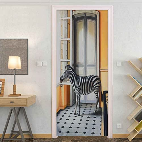 Türtapete Selbstklebend Tierisches Zebra 77 X 200 Cm Türtapete Selbstklebend Türfolie Türposter 3D Vinyl Folie Türdeko Tapete Wandbild Türtattoo - Kinderzimmer Wohnzimmer Küche Schlafzimmer Tür Fotos
