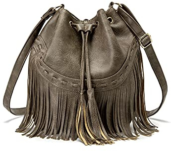 Leather Bucket Bags for Women Crossbody Purses with Drawstring Ladies Tassel Hobo and Shoulder Handbags