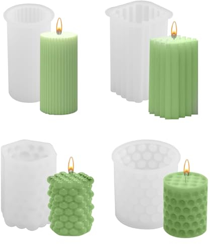 4 Pcs Moldes de Silicona para Velas, 3D Set de Fabricación de Molde de Velas Cilindro, Moldes para Moldear de Hacer Velas para DIY Jabón Velas Aromáticas