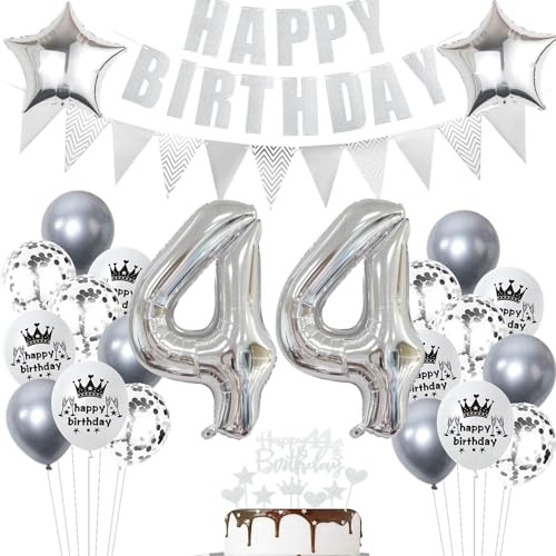 Geburtstagsdeko 44 Jahr Silber,Luftballon 44. Geburtstag Silber,Ballon 44. Geburtstag Silber,44 Party Mädchen Jungen,44 Luftballons Silber, 44 Jahr Ballon 44 Tortendeko