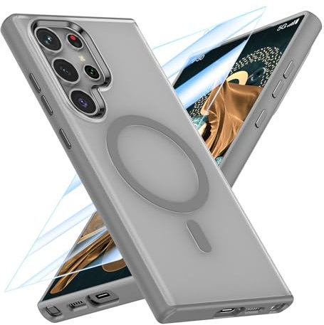 MATEPROX Custodia per Samsung Galaxy S24 Ultra Cover con Pellicola Protettiva, Compatibile con MagSafe, Semitrasparente Opaco Magnetica Protettiva Cover per Samsung S24 Ultra-Grigio Titanio