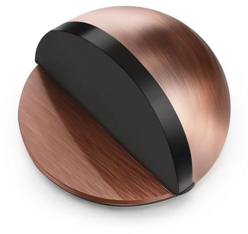 Hotop Self-Adhesive Floor Door Stoppers Oval Stainless Steel Door Stop Mounted Half Moon Wall Protector with Glues for Hard Floor Glass(Red Bronze Color,1 Pcs)