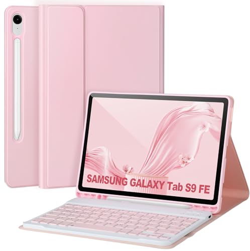 APHBZGE Custodia per tastiera per Samsung Galaxy Tab S9 FE 10,9''/S 11''2023, con tastiera per Samsung S FE con supporto per penna S, Bluetooth rimovibile per Galaxy S9, AutoWake/Sleep, rosa