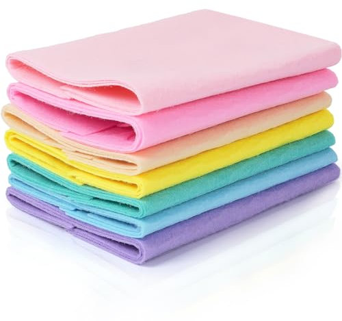 Filzstoffbögen im A4-Format, 20 x 30 cm, 7 verschiedene Pastell-Regenbogenfarben, Bastelfilzstoff-Set zum Nähen, Nadelfilzen, Patchwork-Sticken, dicke, weiche Filz-Packungen für Kunst, Handwerk
