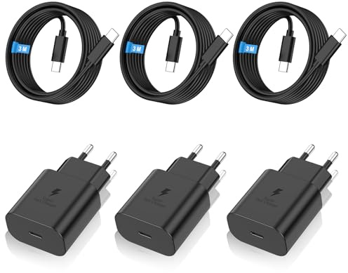 3er-Pack 25W USB C Ladegerät, Schnellladegerät PD 3.0 Ladestecker mit Schnellladekabel 3m Netzteil für Galaxy S24/S24+/S24 Ultra/S23, iPhone 17/17 Pro Max/Air/16/16e/16 Plus/16 15 Pro Max/15