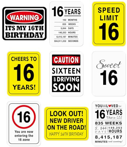 WERNNSAI 16th Birthday Decorations - 9PCS 16 Years Old Birthday Sign Funny 16th Birthday Banner Centerpieces for Her Him 16th Birthday Supplies Door Wall Windows Decor Picture Props