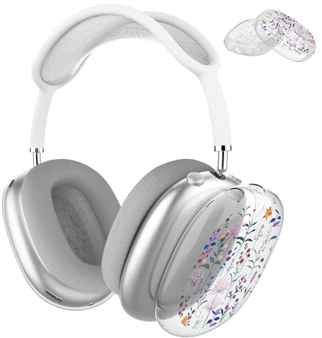 HIDAHE Hülle für AirPods Max Kopfhörer, Niedliche Weiche TPU Hülle, Transparente Schutzhülle, Lila Blume
