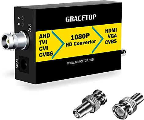 GRACETOP AHD zu HDMI Konverter, RCA zu HDMI Konverter 4-in-1 Composite CVBS TVI CVI AHD zu HDMI VGA CVBS BNC Konverter Unterstützt 1080P/4MP für Monitor HDTV DVRs