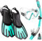 CAPAS Snorkel Mask Fins Set, Travel Size Snorkeling Gear for Adults with Short Adjustable Swim Fins, High Resistant Scuba Diving Mask and Dry Top Snorkel, Come with a Carrying Bag (Green-Black, S-M)