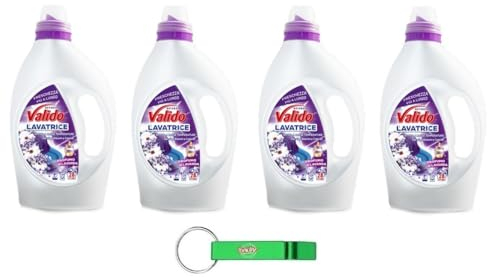 4 x Valido Lavatrice Detersivo Lavatrice Lavanda 28 lavaggi 1,3 litri + Beni Culinari Portachiavi Gratis