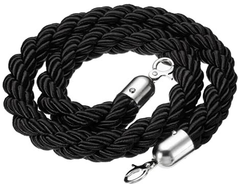 PATIKIL Stanchion Rope, 1.2m/3.9Ft Barrier Rope Twisted Post Ropes for Posts Stands Queue Divider Crowd Control of Hotel, Black Silver