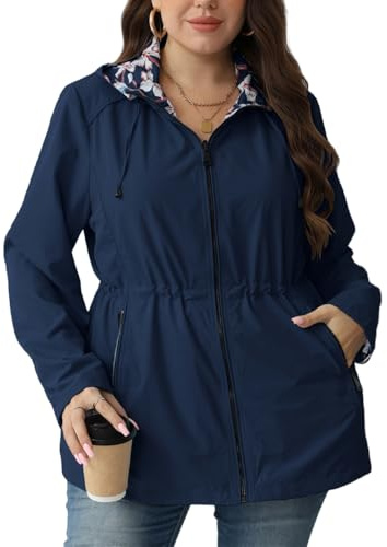 Geschallino Manteau Réversible Décontracté pour Femmes Grande Taille Coupefvent Imprimé Floral Veste Printemps avec Capuche