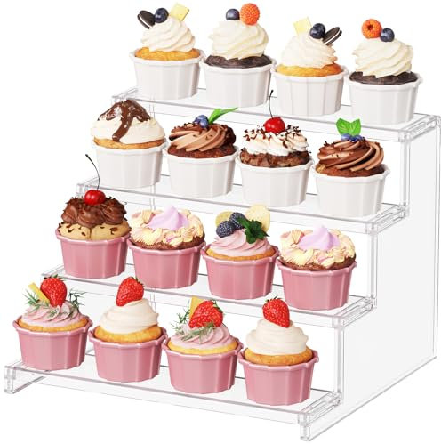 Lifewit Espositore per Torte Trasparente a 4 Ripiani, Confezione da 1 Stand in Plastica per Esposizione, Alzatina per Dolci, Organizer di Cupcake, Profumi, Dolci, Scaletta Espositiva per Collezioni