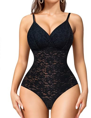 KUMAYES Body Gainant Femme Invisible Bodysuit Shapewear Sculptant Minceur Ventre Plat Body Shaper Thong avec Bretelles Ajustable (Noir, XL)