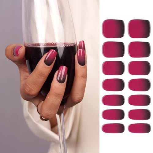 DANNI & TONI 28 Ombre Semi Cured Gel Nail Strips, Berry and Black Gel Nail Stickers,Salon-Quality Gel Nail Polish Strips Manicure Stickers Set(Berry Ombre)
