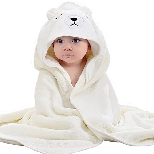 Lvefyti Kapuzenhandtuch für Babys,80x80 cm Babybadetuch aus Korallenvliesfür Babys Neugeborene(Weißer)