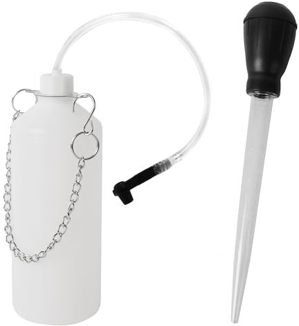 Calvana Kit de bomba de vacío de purga de freno de 0,8 L, extractor de líquidos, kit de purga de cilindro maestro, botella de purga de freno con manguera de 24 pulgadas y conector de goma, para