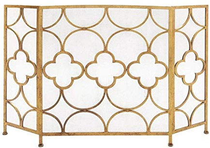 Fireplace Screen Gold, 3 Panel Safety Fire Surround Living Room Metal Decor Me.