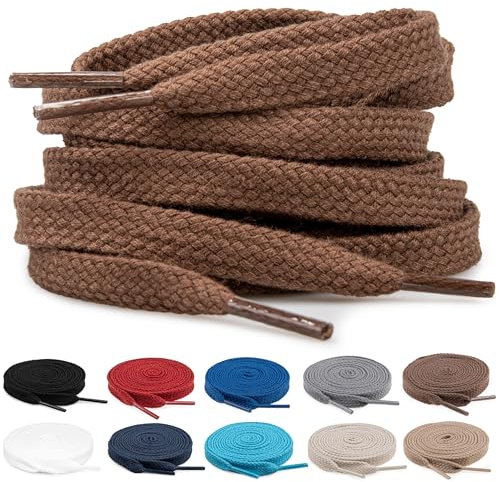 TULMERO 2 pares de cordones 100% algodón – Cordones planos de 8 mm de ancho para zapatillas de deporte, marrón oscuro, 180 cm
