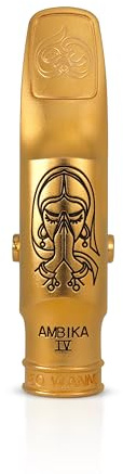 Theo Wanne Ambika IV 24 Karat vergoldetes Metall Tenorsaxophon-Mundstück mit Koffer, Blattschraube, Bitepad und Kappe, große Kammer und Haikie-Schallwand für tiefen und eindringlichen Vintage-Sound