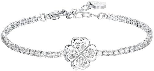 Luca Barra Tennis-Armband für Damen aus Stahl mit drehbarem Kleeblatt. Die Referenz ist BK2694., Hypoallergener Stahl