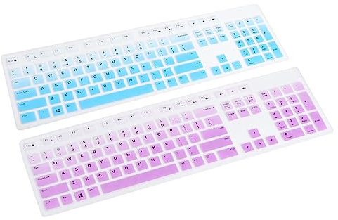 Generic 2PCS Thin Silicone Keyboard Cover Dustproof & Waterproof Keyboard Protector Compatible with Dell KB216P/KB216T/WK636 Gradient & Purple Design