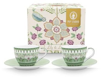 Pip Studio Lily&Lotus Light Green Espressotasse mit Untertasse 120ml Set2