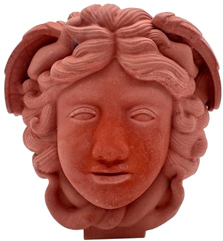 Steinguss Skulptur Beton Figur Steinfigur Medusa Kopf Gartendeko terrakotta rot
