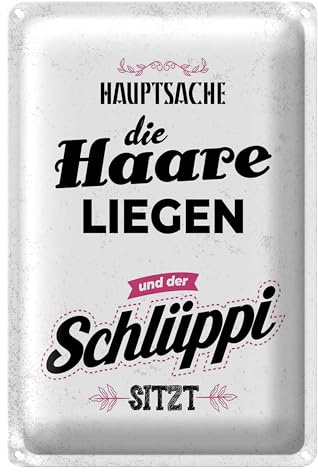 Blechschild | Hauptsache die Haare liegen | und der Schlüppi sitzt | 20 cm x 30 cm