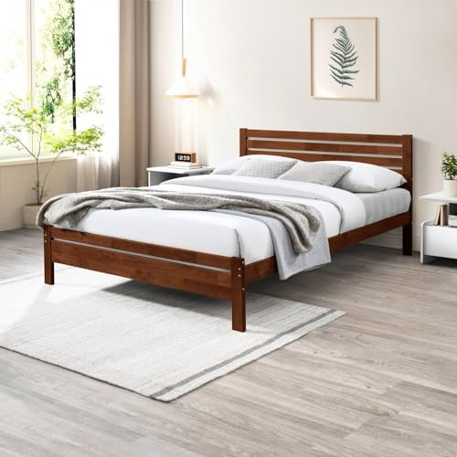 Furniturebox UK Wooden Double Bedframe - 'Declan' Solid Pine Double Bed With Dark Walnut Stain Finish - Simple Timeless Scandi Inspired Wood Bed For Modern or Traditional Bedrooms