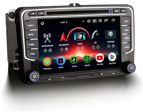8-Kern 7 Zoll Android 16 Autoradio Bluetooth für VW Passat B6 Golf 5 Golf 6 Polo 6R Touran Tiguan Caddy T5 Jetta Skoda Seat GPS Navigation CarPlay Android Auto WiFi 4G DAB+ RDS CD DVD Canbus 4GB+64GB