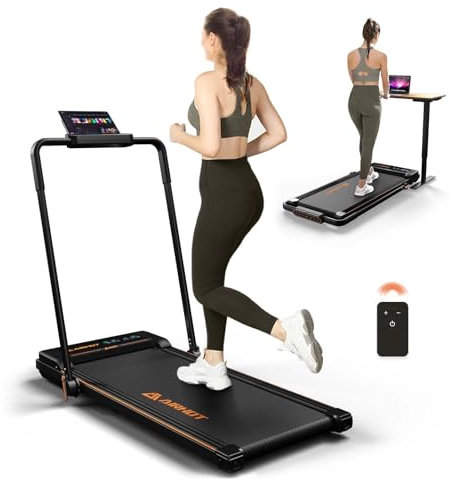 Walking Pad Laufband, 2.5 PS Untertisch-Laufband mit Fernbedienung und LED-Anzeige, Geeignet für das Homeoffice (Schwarz - mit Handlauf)