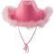 Générique Chapeau Rose avec Plume Duveteux Plume Bord Taille Adulte Chapeau de Cowboy avec des Plumes pour Bachelorette Costume Party Jouer Habiller des Tenues pour Les Femmes Bonnet Tricoté