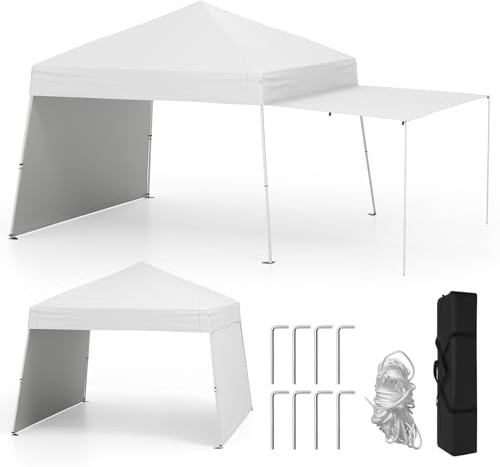 COSTWAY Carpa Plegable 4,3x2,8m, Pop-up, 2 Paredes Laterales Convertibles en Toldo, Cenador para Jardin, Bolsa, Altura Ajustable, Pergola Pabellón Gazebo Plegable Jardin Fiesta Exterior (Blanco)