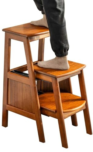Taburete de Escalera de Madera Maciza de 3 peldaños, Silla portátil extraíble para el hogar, Taburete de Escalera de Madera con Pedales Anchos Antideslizantes para niños y Adultos.