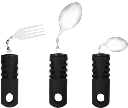 3 Piezas Cubiertos Parkinson Tenedor, Cuchara, Cucharilla Cucharas Parkinson Acero Inoxidable Mango De Goma Y PláStico Cubiertos Adaptados Flexible