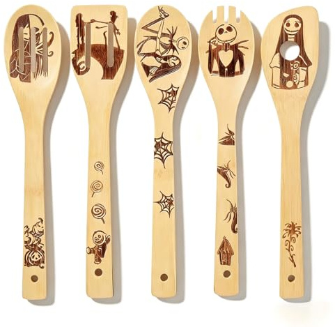 DaceStar Holzlöffel Set Personalisiert, Nightmare Christmas Geschenke, Kochgeschirr aus Bambus, Küche Dekor, Nightmare Before Weihnachten Geschenke, Einweihungsgeschenk Wohnung