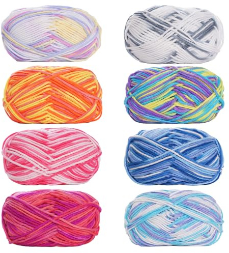 Filato per maglia a mano, 8 pezzi di lana acrilica per lavorare a maglia, 50g di lana acrilica colorata per uncinetto, filato colorato a gradiente morbido, set di filato multicolore per uncinetto