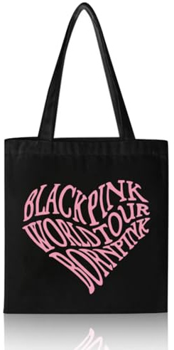 DEFGNOP Blackpink Sac à dos, Blackpink Merch Fan Items, Tote Bag Noir, Sac Cabas, Kpop accessoires, pour les fans