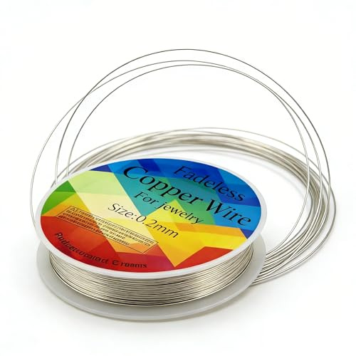 Copper Wire for Jewellery Making, 30 Gauge 0.2mm, 25m Roll, Silver | Flexible tarnish-resistant copper beading wire for earrings, bracelets, necklaces, floral crafts and DIY projects