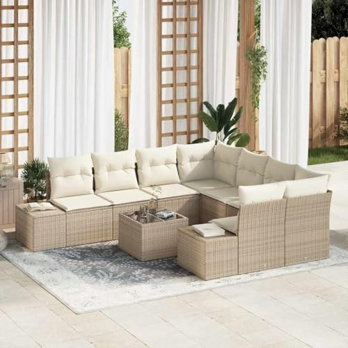 Owoxanthellate 9-teiliges Balkonmöbel-Set aus Poly-Rattan Beige 62x55x69 cm Modernes Design Modular und Wetterfest für Garten Terrasse und kleine Balkone