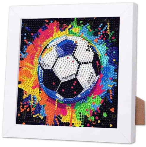 WEMEON Fußball Diamond Painting Mit Rahmen, Kreativ Set für Teenager | Diamond Painting Mit Rahmen, Diamond Painting basteln für teenager, Mosaic Making Kunsthandwerk zur Wanddekoration18X18cm